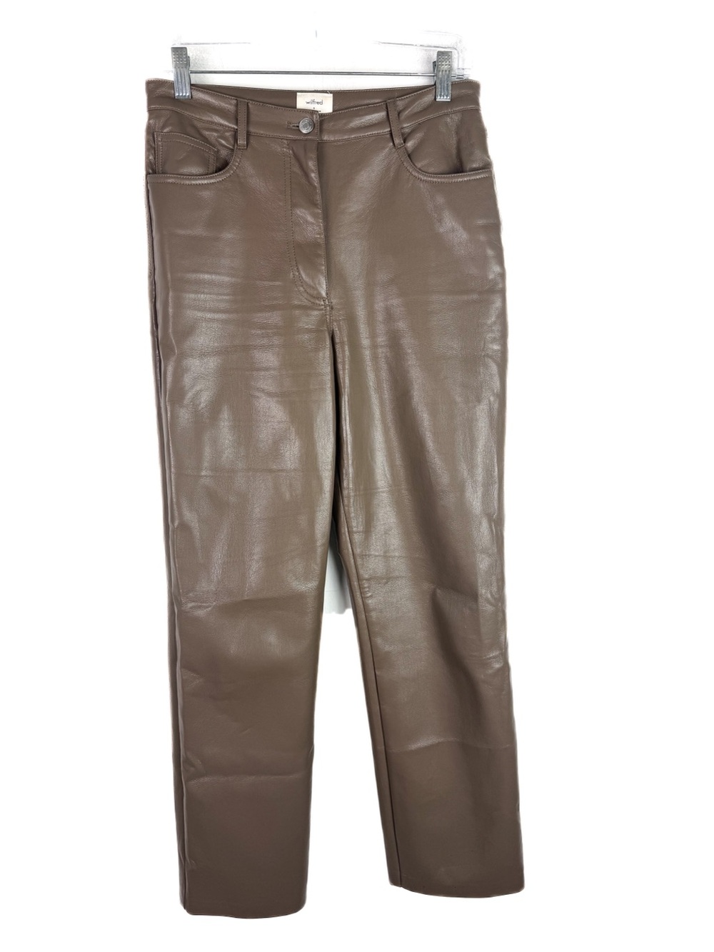 Aritzia Wilfred The Melina Pant High-Waisted Vegan Leather Taupe Brown Size S